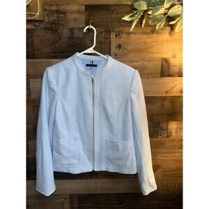 Tommy Hilfiger Women's Light Blue Zip-Front Textured Tweed Jacket, size 10